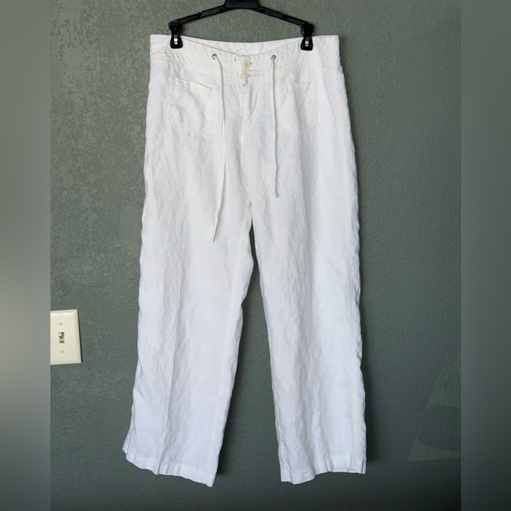 White Drawstring Linen Pants - image 1
